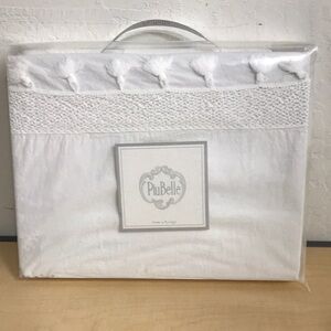 PiuBelle Crochet Tassel White Cotton King Sheet Set NIP
